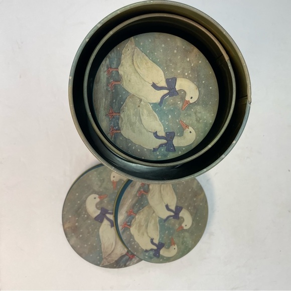 Vintage R.O.C Nesting Snow Goose Geese Storage Tins blue bow - Picture 7 of 9